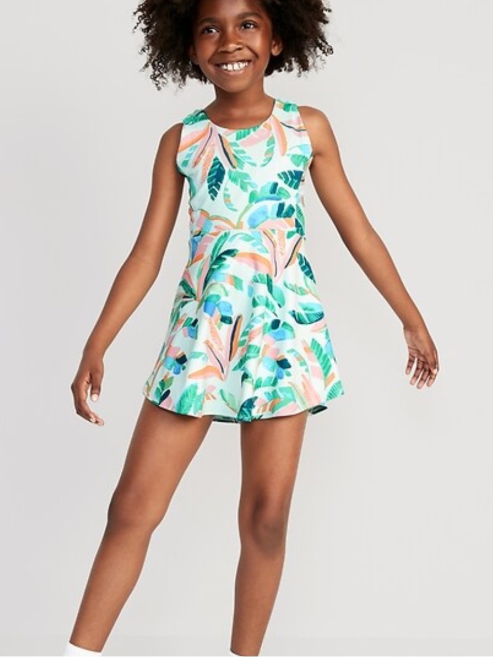 Old Navy romper tropical Leaf Print Dress in Mint, Teal, Pink sz L w/bike shorts